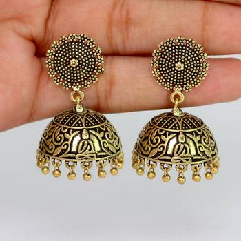 Antique Oxidized Gold Plating Budha Shape Jhumki Women Earrings 3