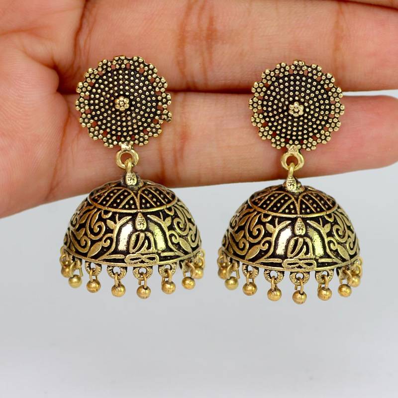 Antique Oxidized Gold Plating Budha Shape Jhumki Women Earrings