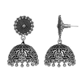 Antique Oxidized Silver Plating Budha Shape Jhumki Women Earrings 2