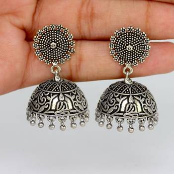 Antique Oxidized Silver Plating Budha Shape Jhumki Women Earrings 3
