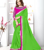 Green plain chiffon saree with blouse