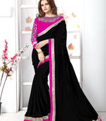 Black plain chiffon saree with blouse