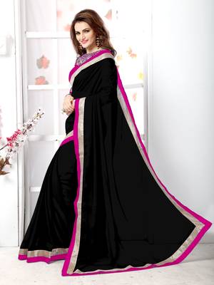 Black plain chiffon saree with blouse 2