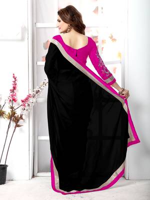 Black plain chiffon saree with blouse 3