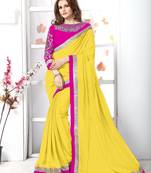 Yellow plain chiffon saree with blouse