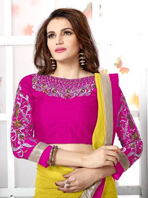 Yellow plain chiffon saree with blouse 6