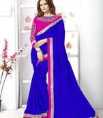 Blue plain chiffon saree with blouse