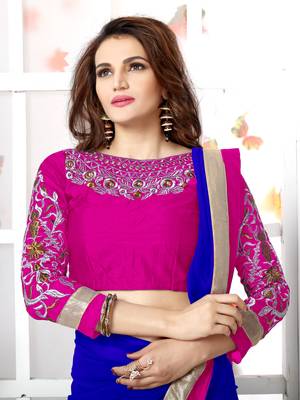Blue plain chiffon saree with blouse 6