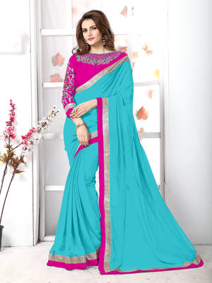 Tan plain chiffon saree with blouse 1