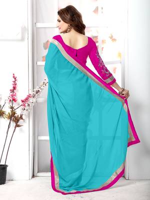 Tan plain chiffon saree with blouse 3