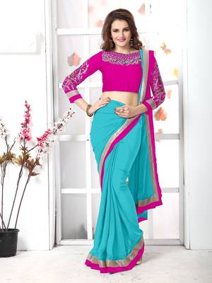 Tan plain chiffon saree with blouse 5