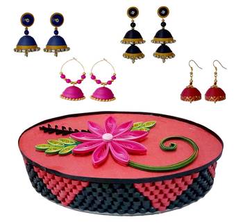 Handmade Paper earrings combo with Designer jewellery box Set 1