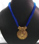 Dark Blue Thread Big Pendant Necklace Set
