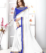 White plain chiffon saree with blouse