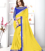 Yellow embroidered chiffon saree with blouse
