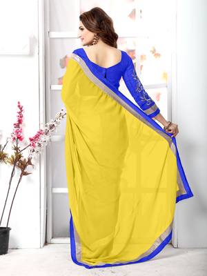 Yellow embroidered chiffon saree with blouse 3