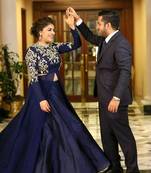 Blue embroidered taffeta silk lehenga choli