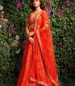 Orange embroidered net  lehenga choli