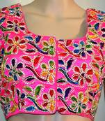 Pink cotton embroidered readymade blouse