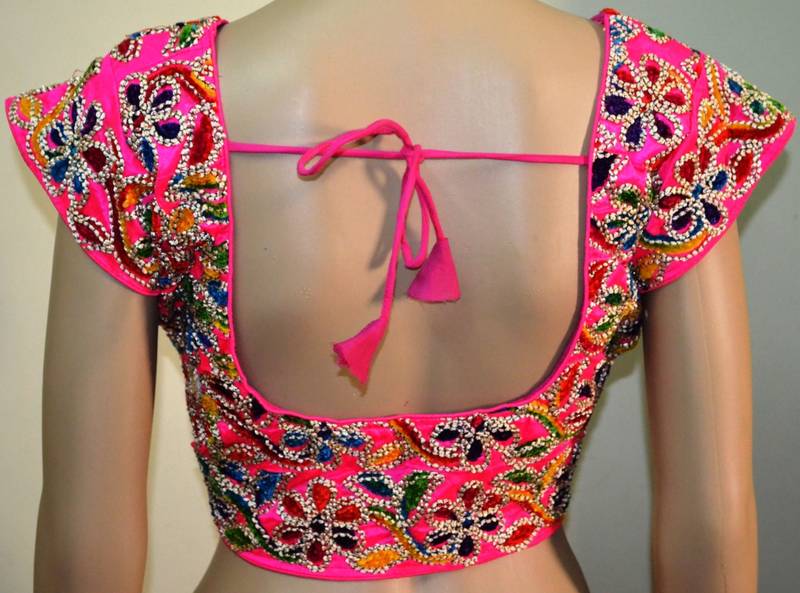 Pink cotton embroidered readymade blouse