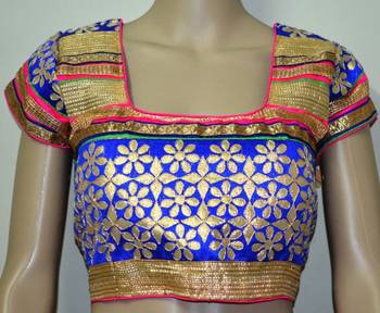 Blue cotton embroidered readymade blouse 1