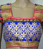 Blue cotton embroidered readymade blouse