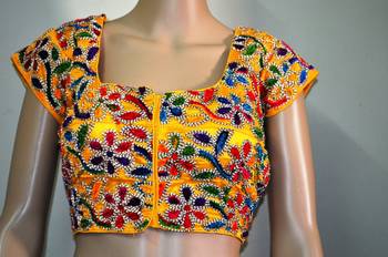Yellow cotton embroidered readymade blouse 1