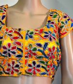 Yellow cotton embroidered readymade blouse
