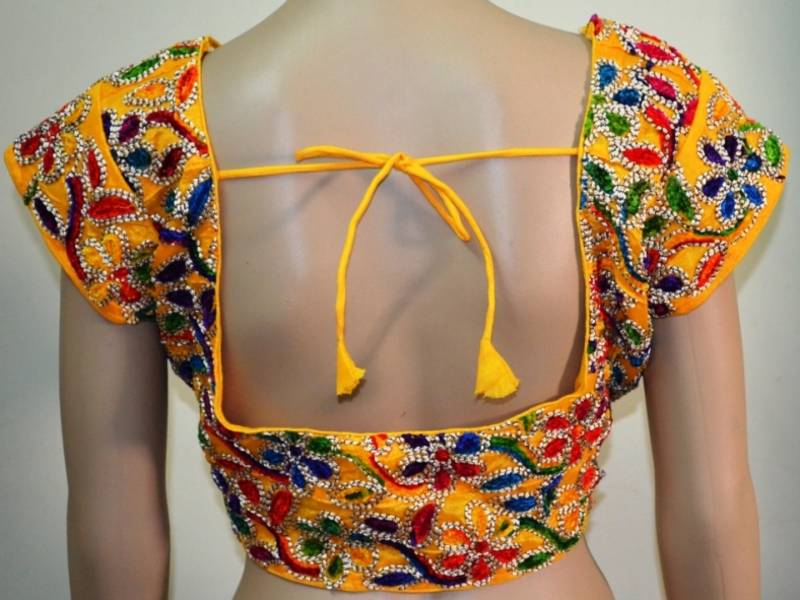 Yellow cotton embroidered readymade blouse
