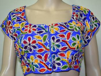 Blue cotton embroidered readymade blouse 1