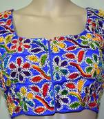 Blue cotton embroidered readymade blouse