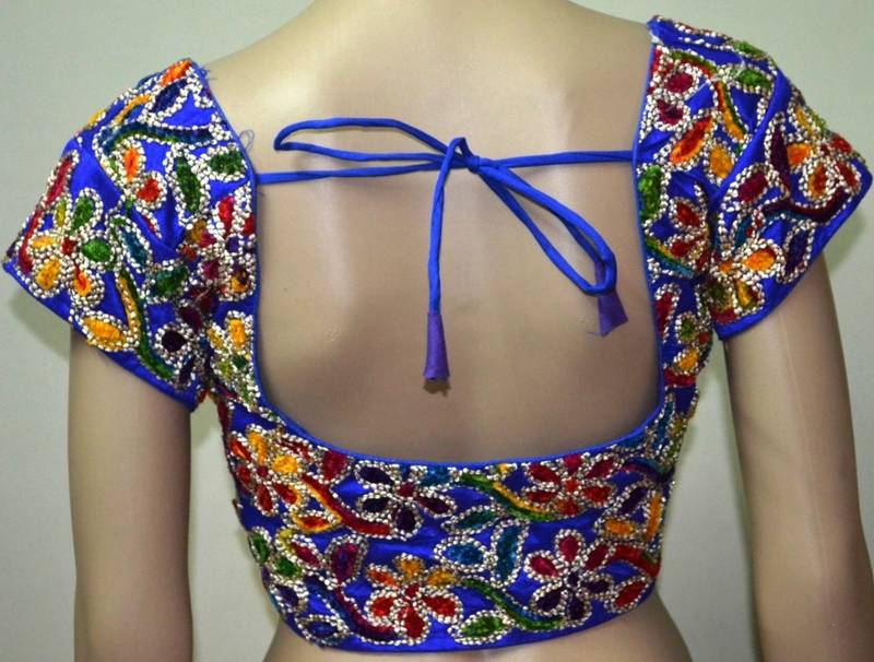 Blue cotton embroidered readymade blouse