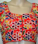 Orange cotton embroidered readymade blouse
