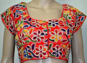 Orange cotton embroidered readymade blouse 2