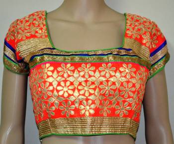Orange cotton embroidered readymade blouse 1