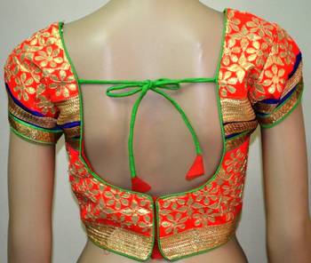 Orange cotton embroidered readymade blouse 2