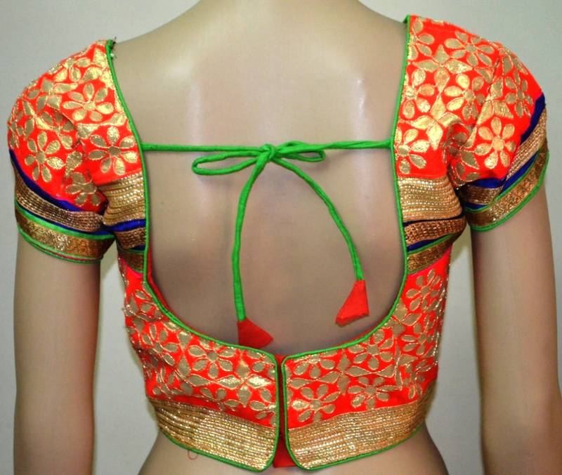 Orange cotton embroidered readymade blouse