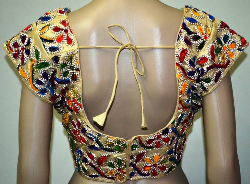 Cream cotton embroidered readymade blouse