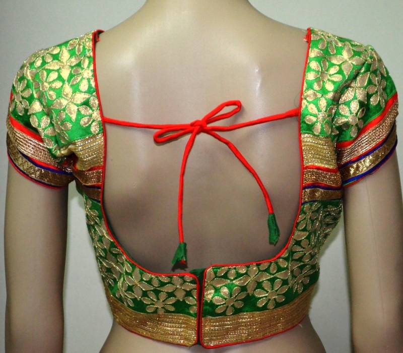 Green cotton embroidered readymade blouse