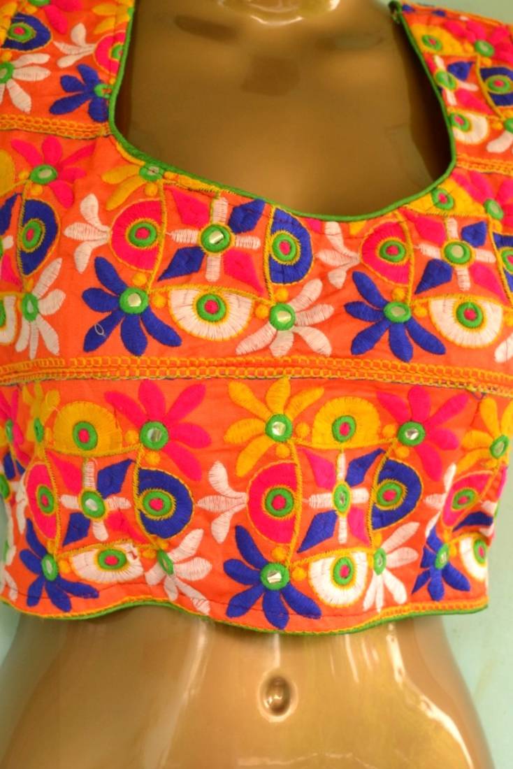 multicolor Bordered Kutch Embroidered Cotton Traditional Blouse