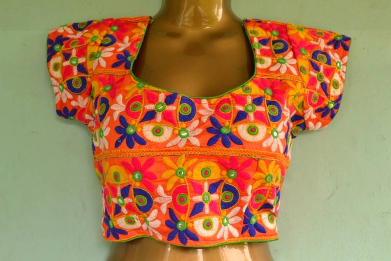 multicolor Bordered Kutch Embroidered Cotton Traditional Blouse