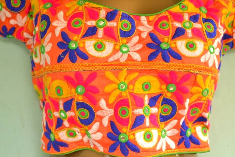 multicolor Bordered Kutch Embroidered Cotton Traditional Blouse