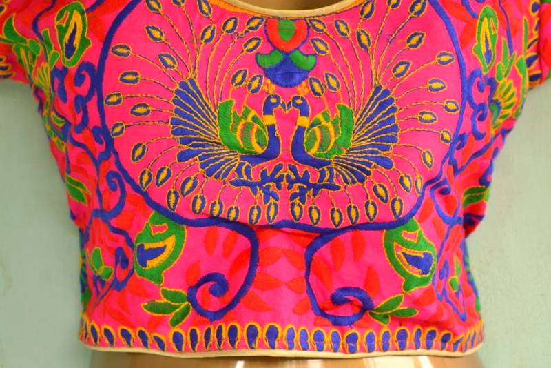 multicolor Bordered Embroidered Cotton Traditional Blouse