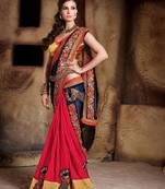 Blue embroidered georgette saree with blouse