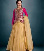 Cr  me net embroidery unstitched lehenga choli