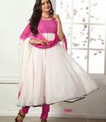 White And Pink Gherdar Georgette Designer Anarkali Suits