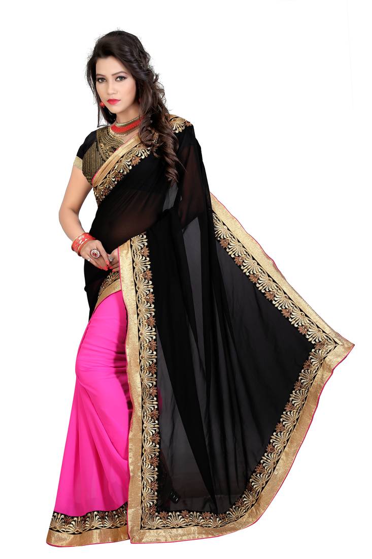Black embroidered chiffon saree With Blouse