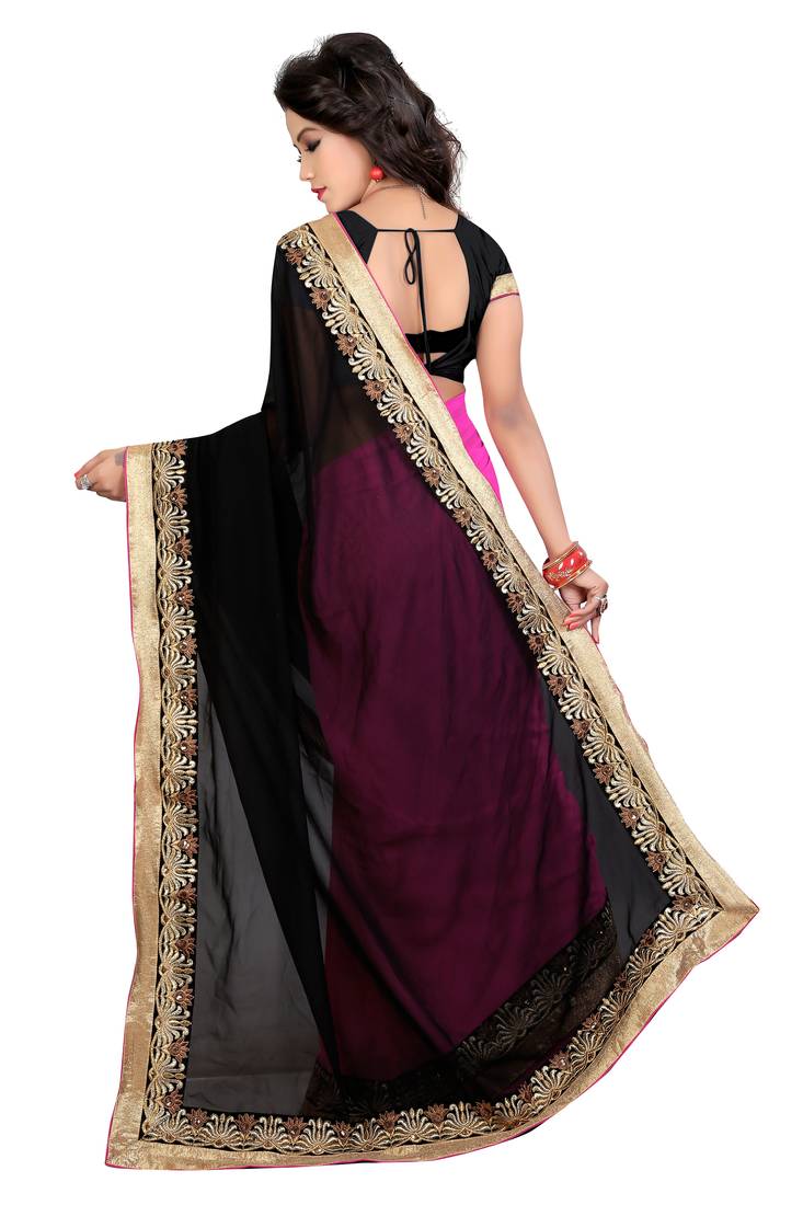Black embroidered chiffon saree With Blouse