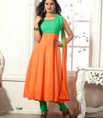 Green and Orange Gherdar Georgette Designer Anarkali Suits