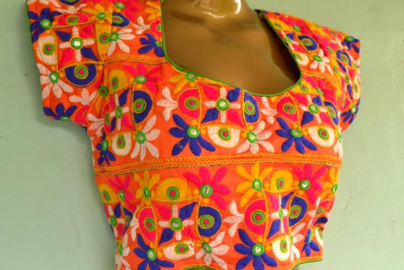 multicolor Kutch Embroidered Cotton Traditional Blouse